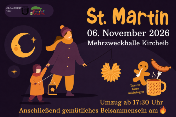 Plakat St. Martins-Umzug Kircheib am 06. November 2026 – organisiert von Nachtschwärmer Kircheib e.V. und Kindertagesstätte Knolle Bolle