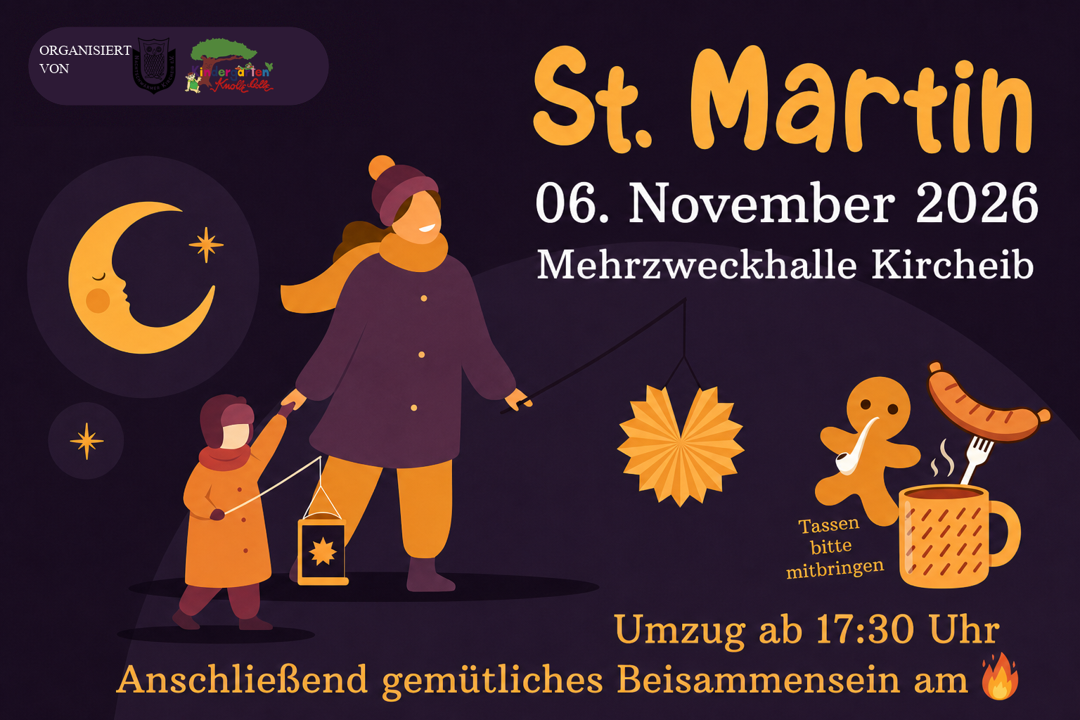 Plakat St. Martins-Umzug Kircheib am 06. November 2026 – organisiert von Nachtschwärmer Kircheib e.V. und Kindertagesstätte Knolle Bolle