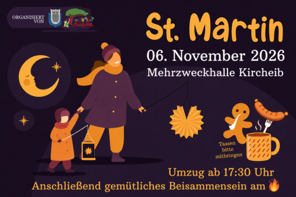 Plakat St. Martins-Umzug Kircheib am 06. November 2026 – organisiert von Nachtschwärmer Kircheib e.V. und Kindertagesstätte Knolle Bolle
